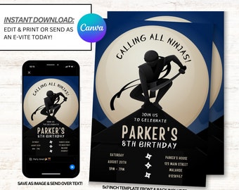 Ninja Birthday Invitation, Ninja Invitations, Ninja Warrior Invites, Instant Download