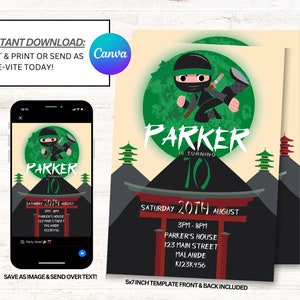 Ninja Birthday Invitation, Ninja Invitations, Ninja Warrior Invites, Instant Download