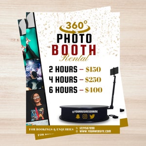 360 Photo Booth Flyer -  Camera Booth/ Event / Rental Editable Template 8.5x11inch