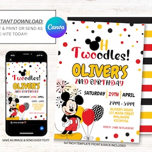 Oh Twoodles Invitation, Oh Twodles Invitation, Mickey Mouse Invitations, Instant Download