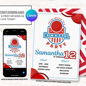 Kickball Party Invites, Kickball Invitations, Kickball Party Invite, Instant Download