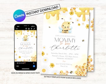 Bee Baby Shower Invitation, Mommy To Bee Baby Shower Invites, Baby Shower Invitations, Instant Download