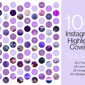 100 Purple Instagram Story Highlight Covers - Canva Editable Instagram Templates - IG Story - Purple/Aesthetic - Instagram Highlights