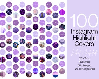 100 Purple Instagram Story Highlight Covers - Canva Editable Instagram Templates - IG Story - Purple/Aesthetic - Instagram Highlights