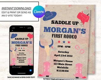 My First Rodeo Birthday Invitation, First Rodeo Invitations, My First Rodeo Invites, Instant Download