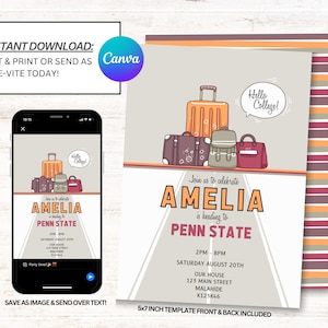 Trunk Party Invitation, Graduation invitation, College, University, Going Away Party Invite, Instant Download
