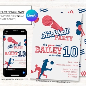 Kickball Party Invites, Kickball Invitations, Kickball Party Invite, Instant Download