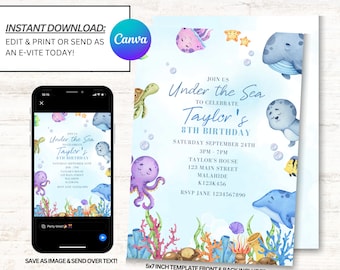 Invito sotto il mare, inviti alla festa sotto il mare, download istantaneo