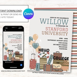 Trunk Party Invitation, Graduation invitation, College, University, Going Away Party Invite, Instant Download