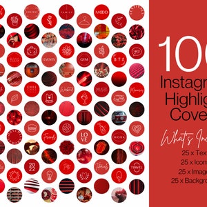 100 Red Instagram Story Highlight Covers - Canva Editable Instagram Templates - IG Story - Red/Aesthetic - Instagram Highlights