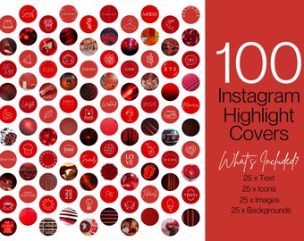 100 Red Instagram Story Highlight Covers - Canva Editable Instagram Templates - IG Story - Red/Aesthetic - Instagram Highlights