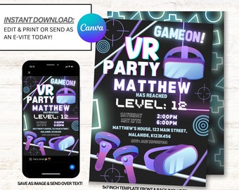 VR Invitations, VR Birthday Invitation, VR Party Invites, Virtual Reality Invitations, Instant Download