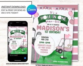 Girls Golf Birthday Invitation, Girl Golf Birthday Invites, Girl Golf Invitations, Instant Download