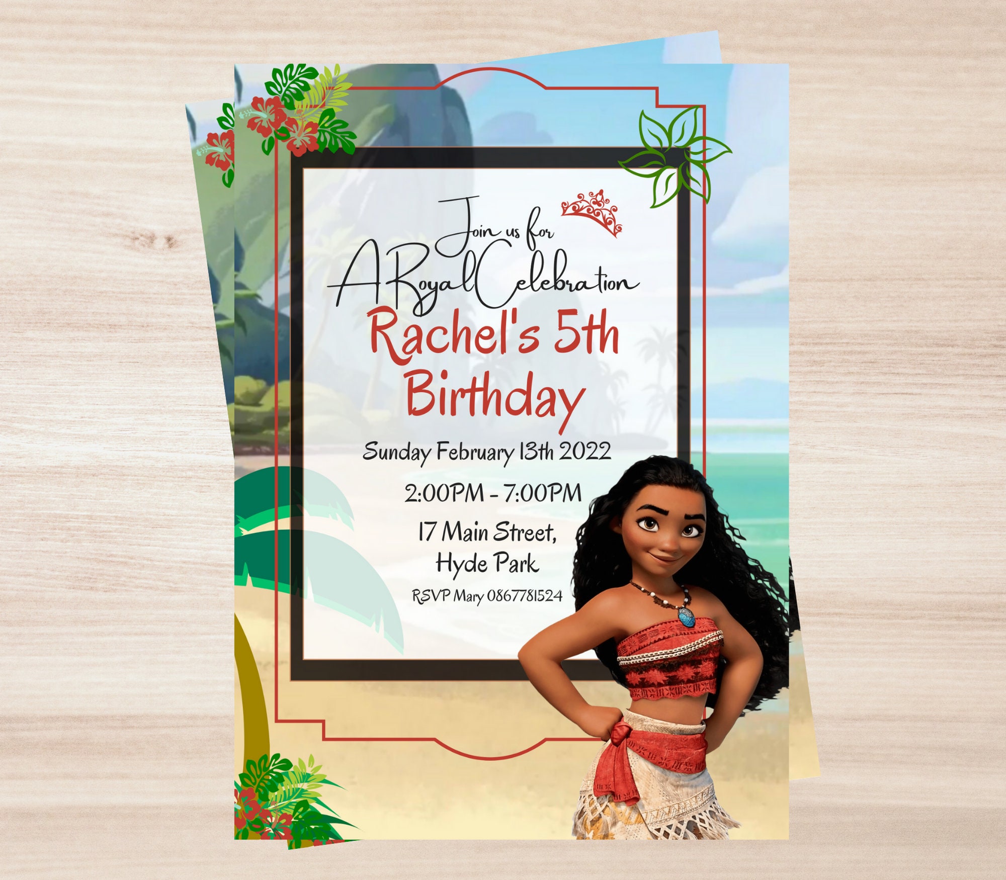 Princess Birthday Party Invitation Moana Kids Birthday - Etsy