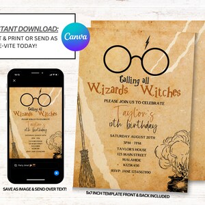Wizard Birthday Invitation, School of Wizardry Birthday Party Invite, Instant Download