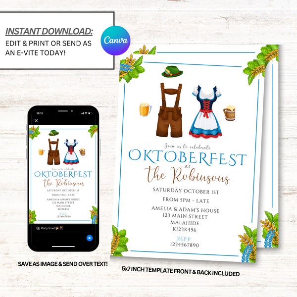 Oktoberfest Invitations, Oktoberfest Party Invite, Oktoberfest Invites, Instant Download