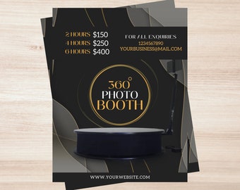 360 Photo Booth Flyer -  Camera Booth/ Event / Rental Editable Template 8.5x11inch