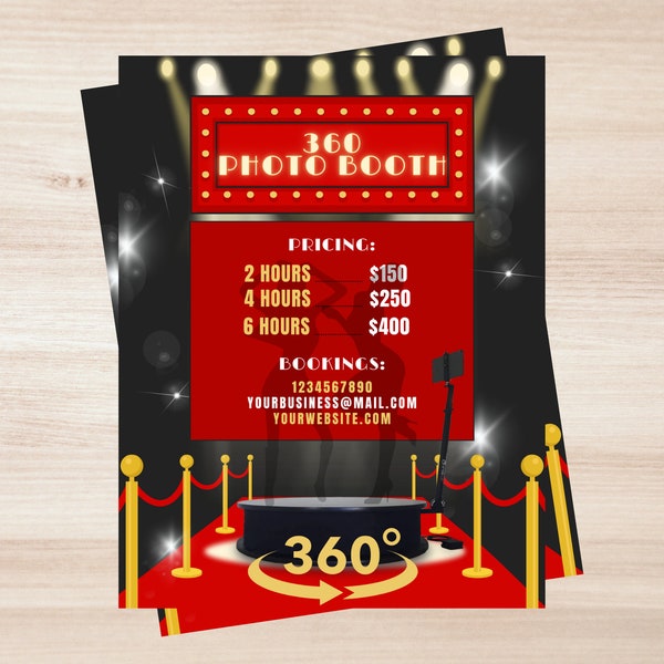 360 Photo Booth Flyer -  Camera Booth/ Event / Rental Editable Template 8.5x11inch