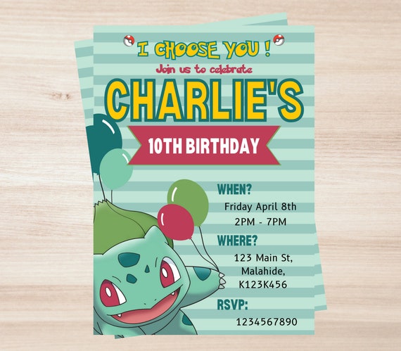 Pokemon/bulbasaur Birthday Party Invitation Game Invitation | Etsy