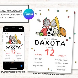 Sports Birthday Party Invitation, Sports Invitations, All Star Invites, Instant Download