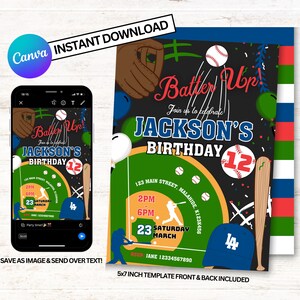 Dodgers Invitations, Baseball Birthday Invitation, Dodgers Party Invites, Instant Download