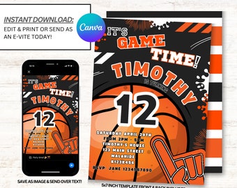 Basketbal uitnodigingen, basketbal partij uitnodigen, Instant Download