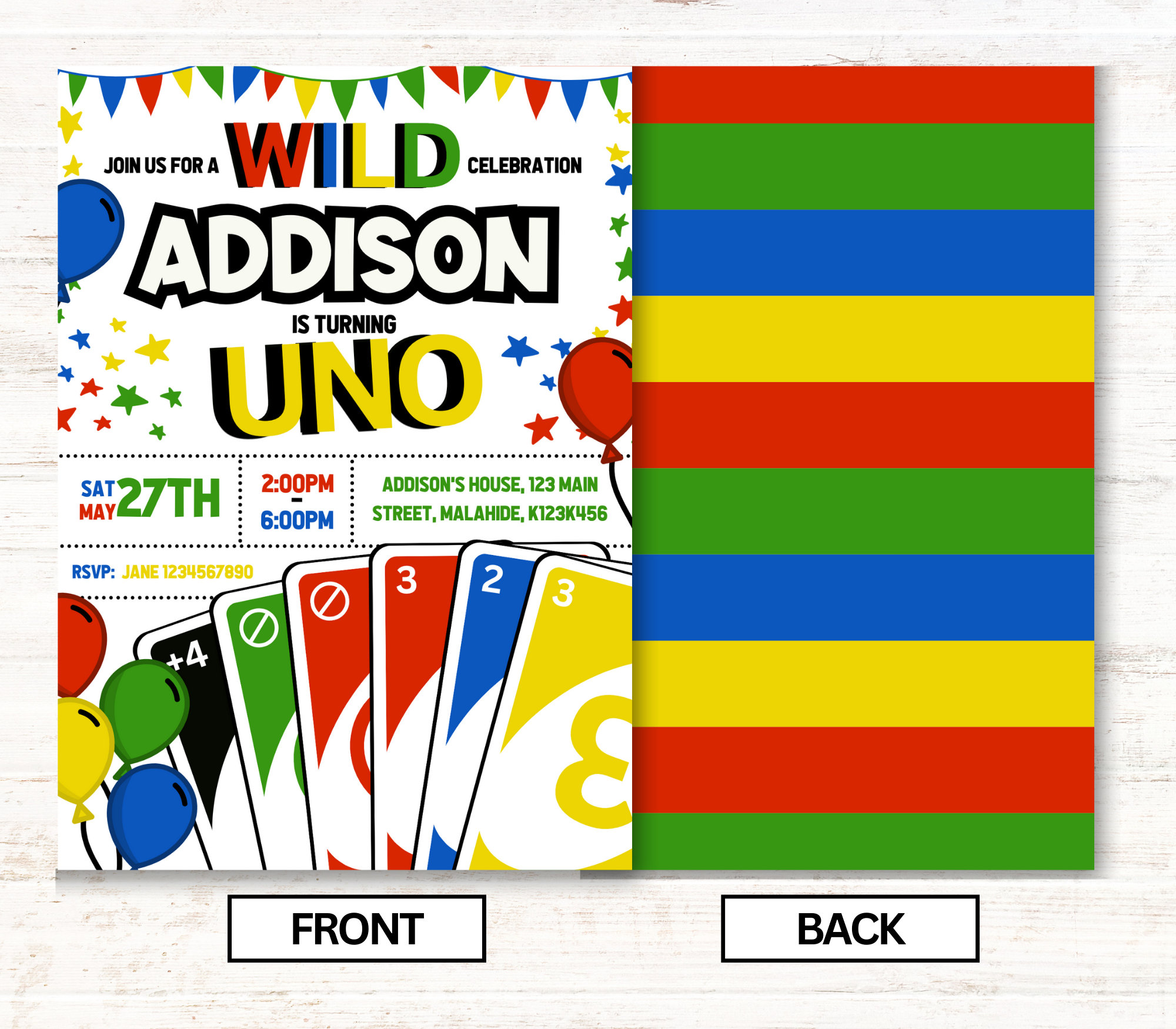 Uno Invitation, Uno Birthday Invites, Uno Party Invitations, Instant