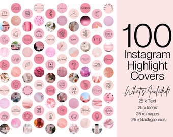 100 Pink Instagram Story Highlight Covers - Canva Editable Instagram Templates - IG Story - Pink/Aesthetic- Instagram Highlights
