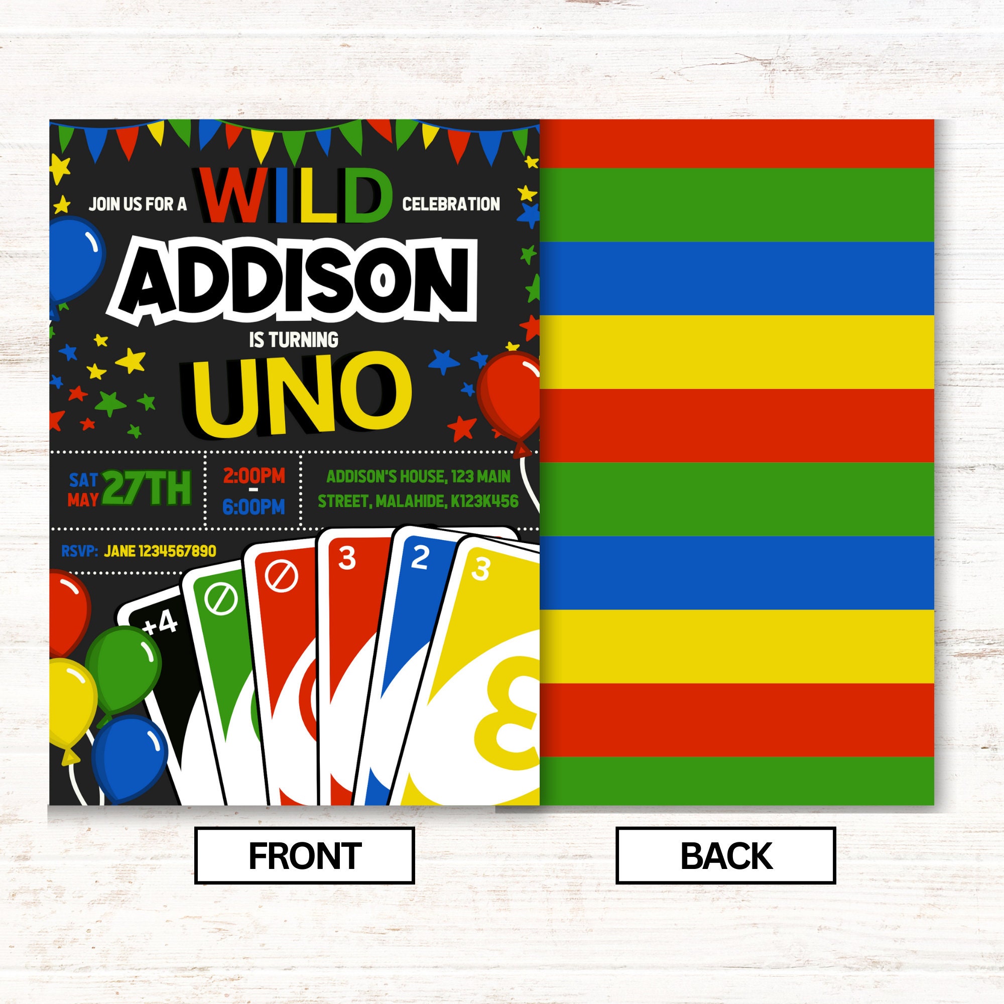 Uno Invitation, Uno Birthday Invites, Uno Party Invitations, Instant
