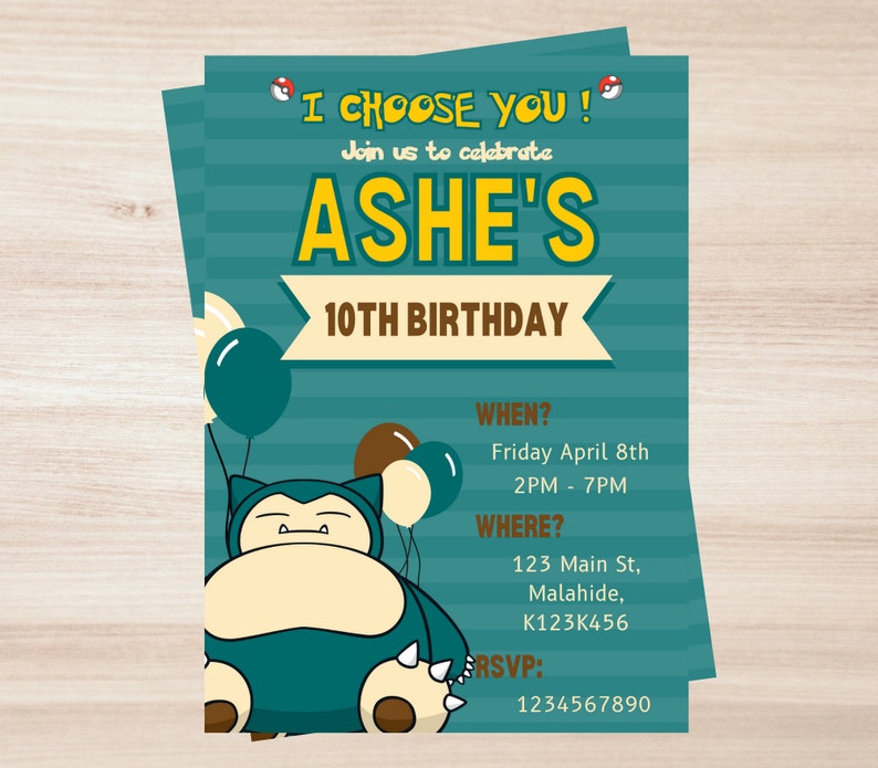 Pokemon/snorlax Birthday Party Invitation Game Invitation - Etsy UK