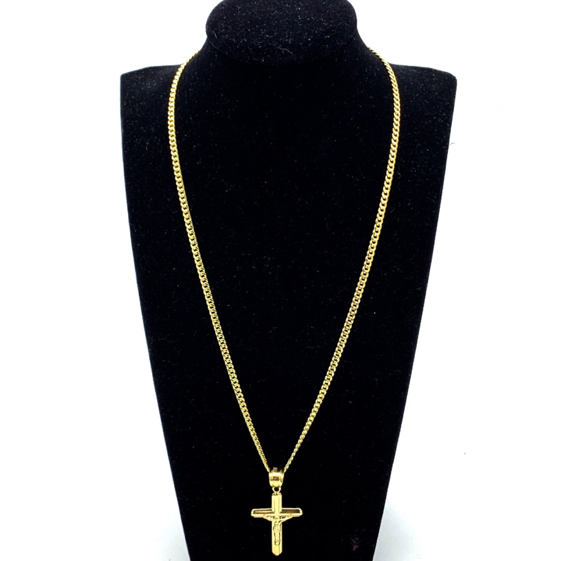 Miami Cuban Link Chain With Cross Pendant 14K Yellow Gold Etsy UK