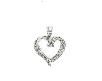 10K White Gold & Diamond Heart Pendant