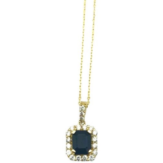 14k Yellow Gold Diamond Black Sapphire Pendant Necklace 225 - Black Sapphire Pendant Necklace