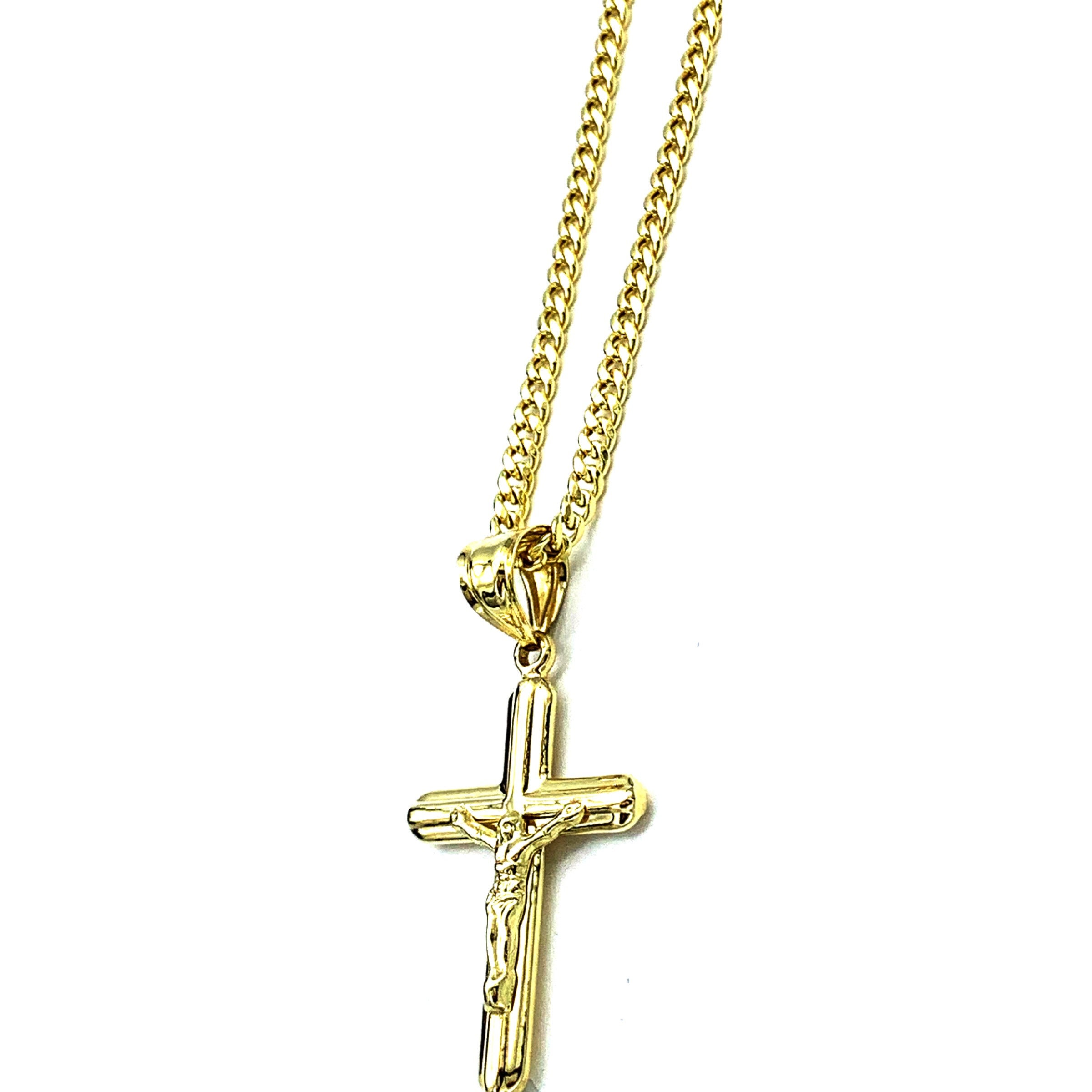 Miami Cuban Link Chain With Cross Pendant 14K Yellow Gold - Etsy UK