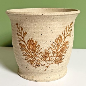 Vintage stengods Studio keramikplanter: Ormbunksdesignad växtkruka