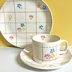 Roy Midwinter 'Patchwork' Trio: Floral Chequered Cup, Saucer & Plate