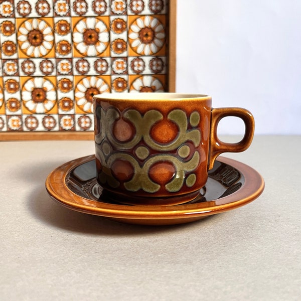 Hornsea Bronte cup & saucer set, vintage Hornsea Pottery mid century modern retro 70s tea coffee cup