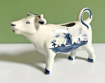 Delft Blauw Kuh Milchkännchen: Handbemalt Blau & Weiß Made in Holland 60er 70er Jahre
