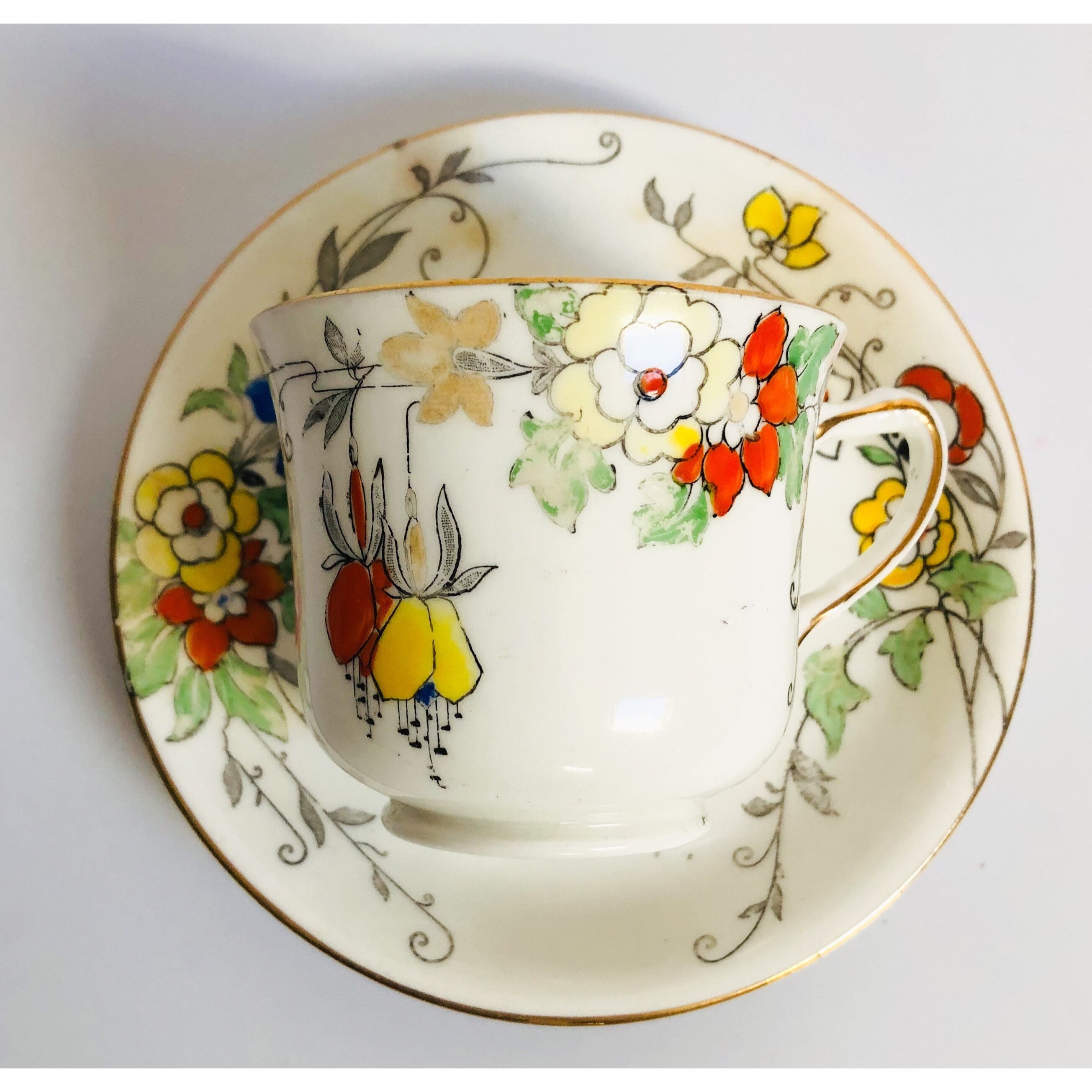 Art Deco Cup and Saucer Set Wetley China Made by Sampson Etsy UK