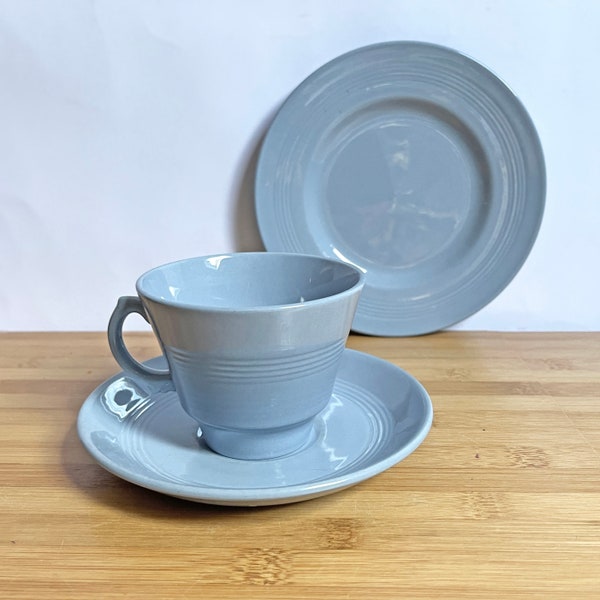 Woods Ware Iris, blue mid century cup & saucer, tea plate, sold separately vintage utility china teacup side plate 1940s 1950s art deco