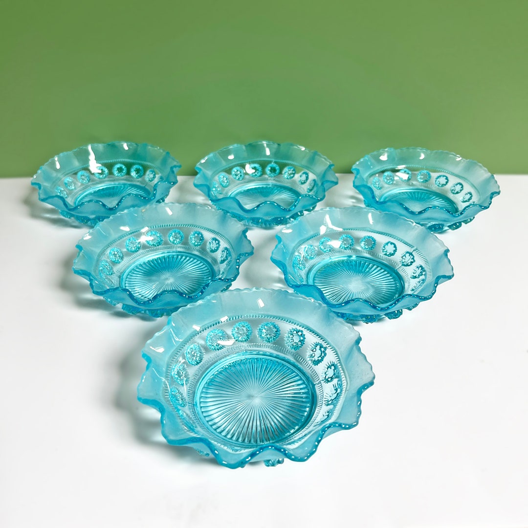 Prunt Art Deco Turquoise Glass Dessert Bowls: Set of 6 Davidson 'blackberry ...