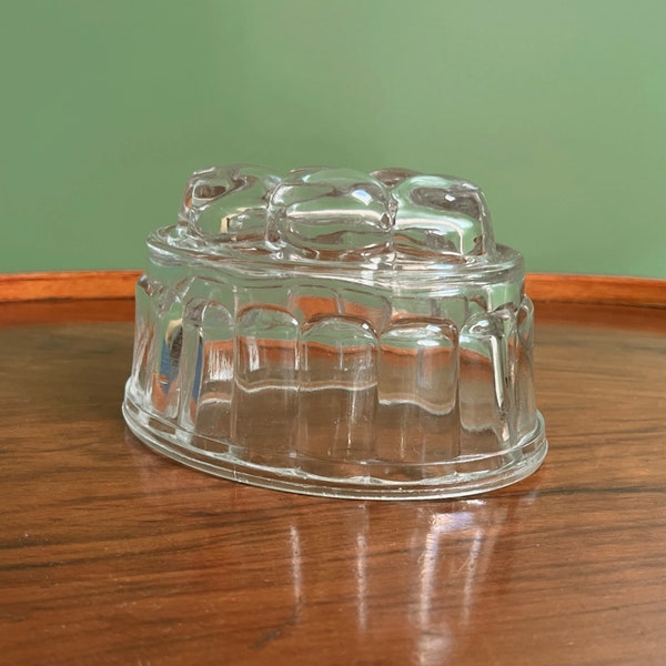 Ovale Gelee-Form aus Glas, Mousse-Form, Vintage-Küche aus gepresstem Glas, traditionelle Form, Blase-Top-Gelee-Form