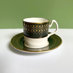 Vintage Coalport Chateau Demitasse Cup & Saucer: Green Gold Bone China