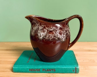 Kernewek Pottery dark brown honeycomb drip glaze jug, creamer hand made studio pottery Cornish ware (Fosters) Pottery