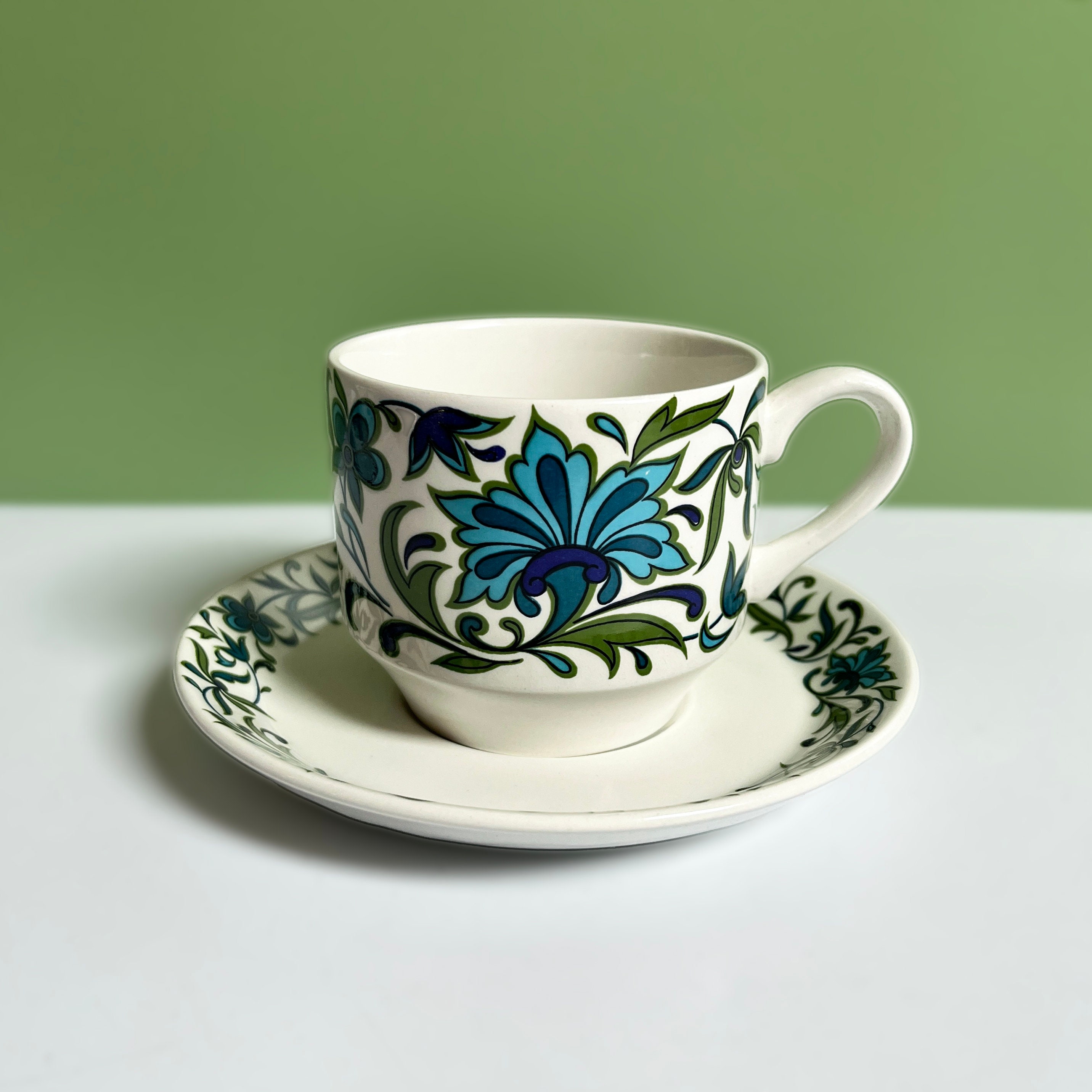 Vajilla Vintage Midwinter Spanish Garden - Cerámica Staffordshire, Diseño Azul Y Verde, Años 70