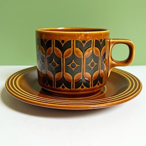 Hornsea Heirloom Autumn Brown cup & saucer, John Clappison mid century retro tea coffee