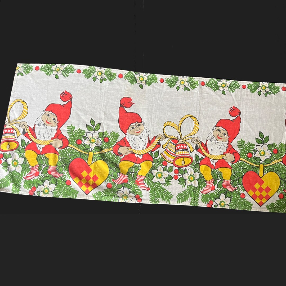 Vintage Christmas Table Runner Scandinavian Gnomes Elves Etsy