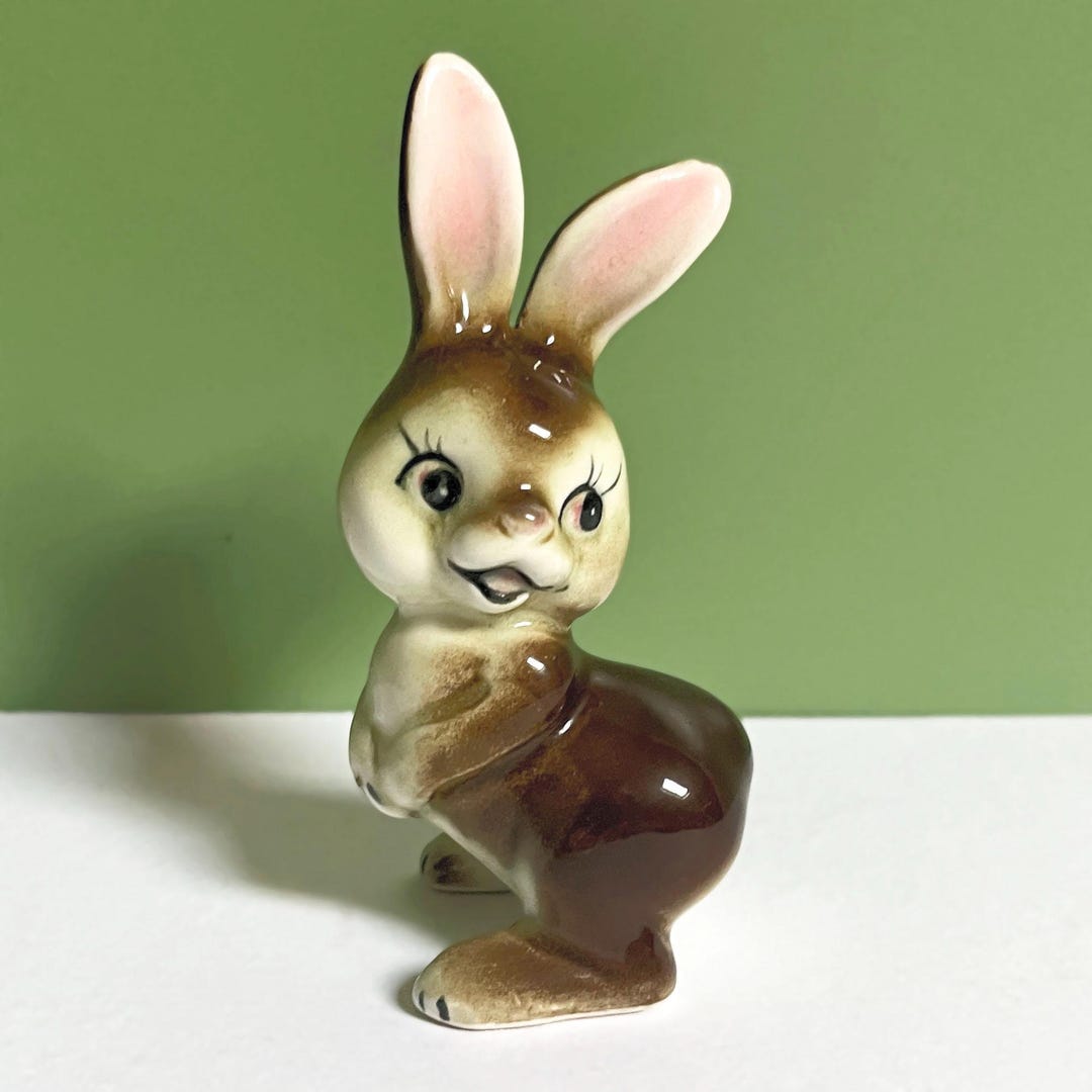 China Rabbit Figurine: Mid-century Hand Painted Kitsch Bunny Sculpture ...