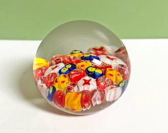 Vintage Millefiori Glass Paperweight: Colorful Art Glass Dome