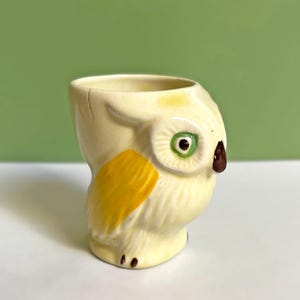 Vintage handbemalte Eule Eierbecher - Retro Novelty Decor (Beschädigt)